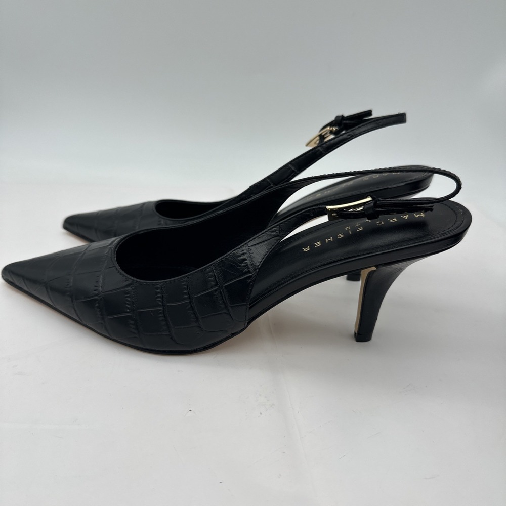 Marc Fisher Dorie2 slingback pumps in black crocodile-embossed leather Sz 10 NIB